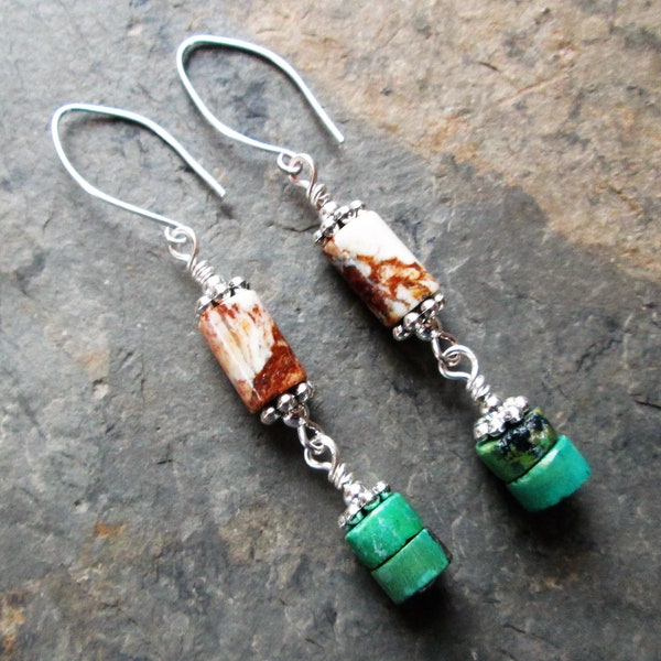 Lemon Chrysoprase, Genuine Turquoise & Silver Earrings - Reiki Charged Earthy Stone Jewelry