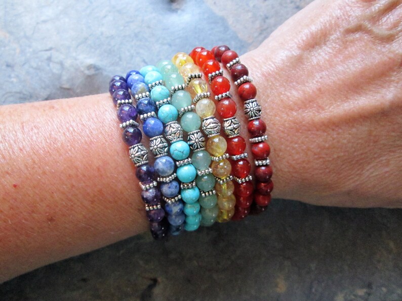 Chakra Bracelet Set 7 Chakra Gemstone Stretch Bracelets Etsy