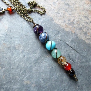 7 Chakra Necklace Wire Wrapped Chakra Gemstone Pendant on - Etsy