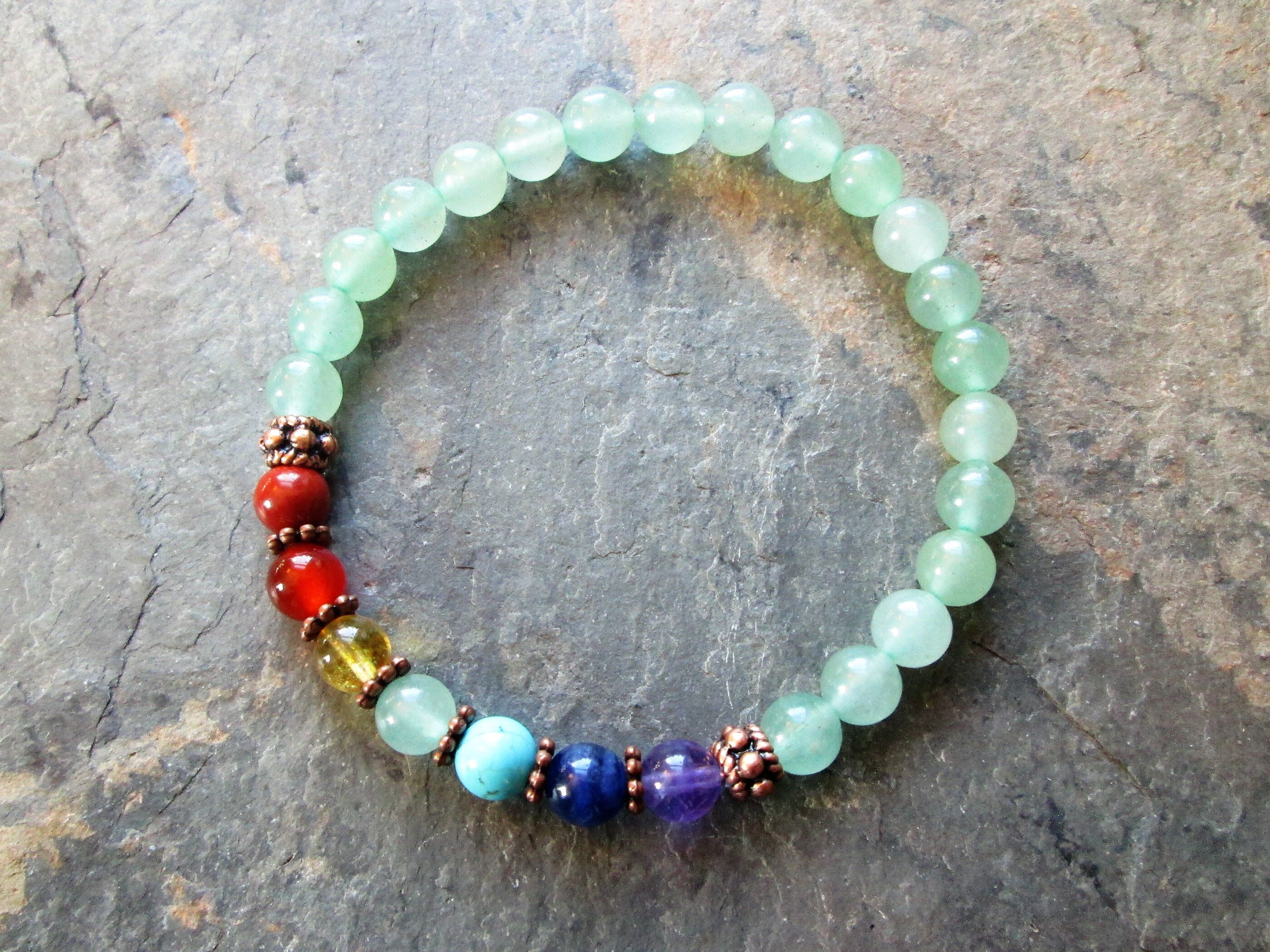 Green Aventurine & 7 Chakra Gemstone Stretch Bracelet Reiki Etsy