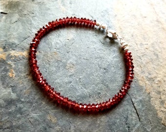 Red Garnet & Sterling Silver Minimalist Bracelet - Natural Faceted Root Chakra Stones