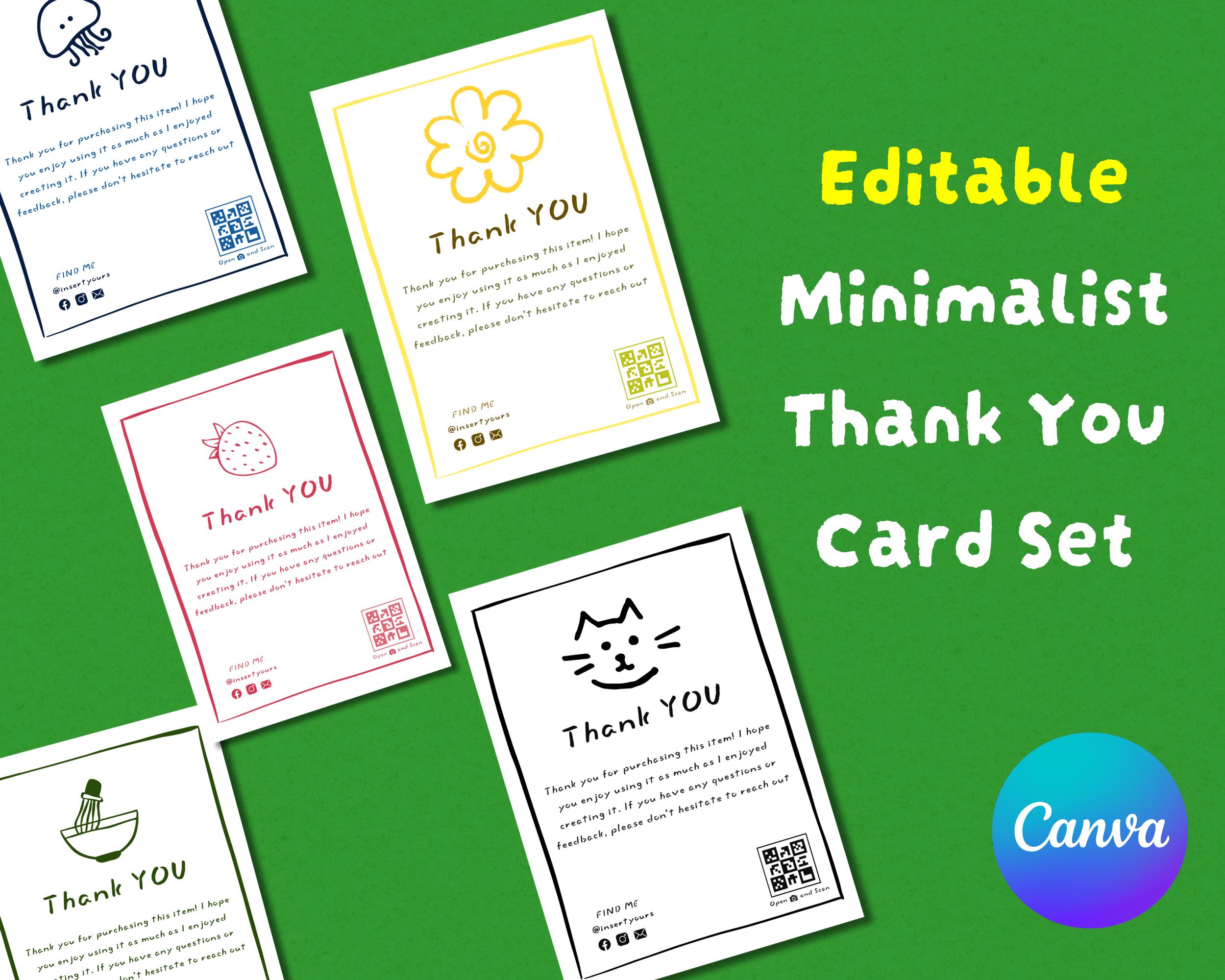 Printable Thank You Card ,mini Cards Printable,digital Cards Set, Cute ...
