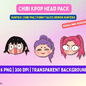 K‑Pop Demon Hunters  Chibi Emotes PNG Pack (Zoey, Rumi, Mira) | Anime Fan Art Icons for Twitch & Discord | Instant Download