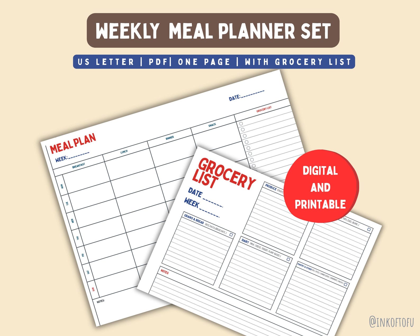 2026 Weekly Meal Planner Printable: Minimalist Food Journal & Grocery ...