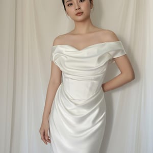Courthouse Wedding Dress / Off Shoulder Wedding Dress / Corset Wedding Dress / Wedding Reception Dress / Simple Wedding Dress