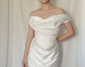 Courthouse Wedding Dress / Off Shoulder Wedding Dress / Corset Wedding Dress / Wedding Reception Dress / Simple Wedding Dress