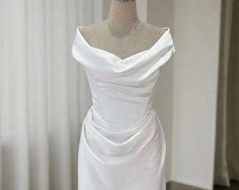 Minimalist Wedding Dress / Simple Wedding Dress / Courthouse Wedding Dress / Off Shoulder Wedding Dress / Ceremony Wedding Dress