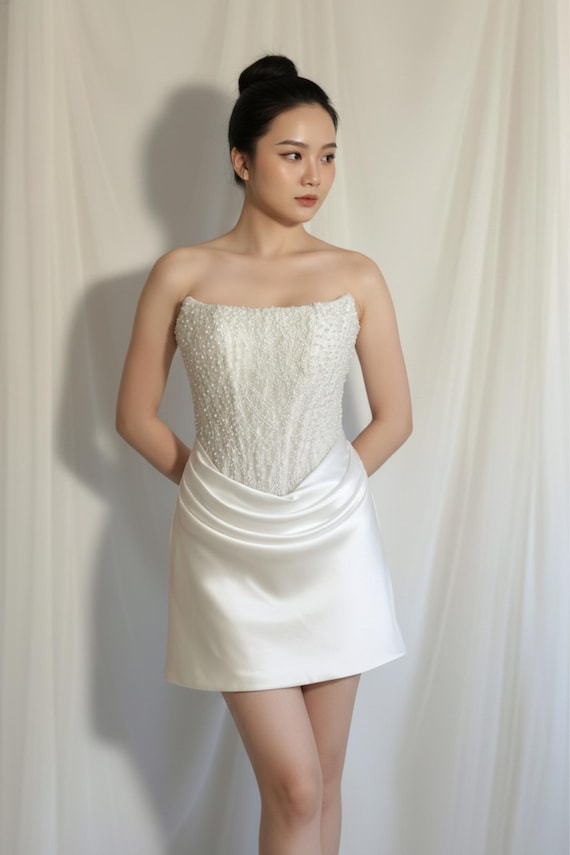 satin beaded mini dress Sky Blue main image 0
