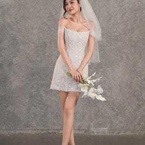 Sparkly Wedding Dress / Short Wedding Dress / Wedding Reception Dress / Elopement Dress / Corset Wedding Dress / SA094