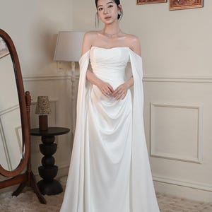 Corset Wedding Dress with Bridal Cape / Minimalist Wedding Dress /  Goddess Wedding Dress / Off The Shoulder Wedding Dress / SA112
