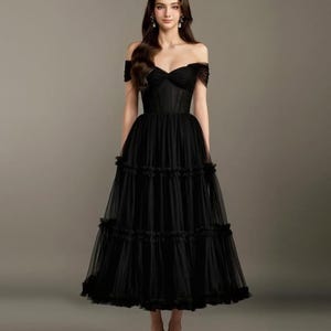 Black Wedding Dress / Tea Length Wedding Dress / Wedding Guest Dress / Formal Midi Dress / Formal Wedding Guest Dress / SA059