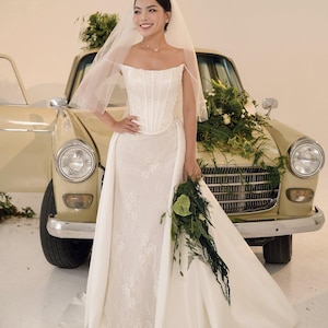 Corset Wedding Dress with Detachable Overskirt / Bridal Separates / Three-Piece Wedding Dresss / Luxury Wedding Dress / SA071
