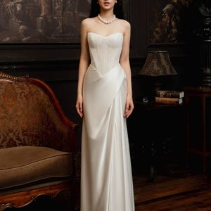 Luxury Minimalist Wedding Dress / Courthouse Wedding Dress / Corset Wedding Dress / Silk Wedding Dress With Corset and Lace Up Back / SA014