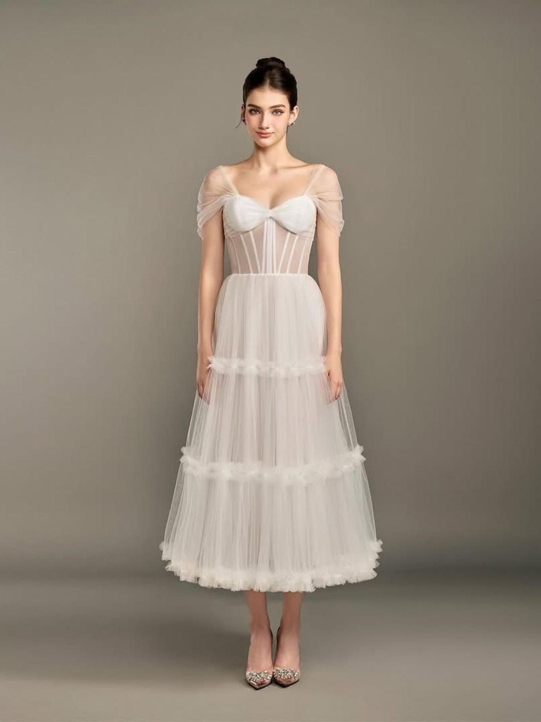 white wrap over dress – by reya PRODUCT:ED7705-40W Aidan by Aidan Mattox Style:XS