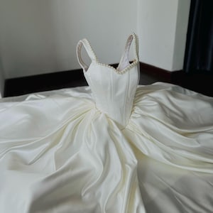 Tea Length Wedding Dress / Basque Waist Wedding Dress / Pearl Wedding Dress / Modern Renaissance Wedding Dress /  Corset Wedding Dress