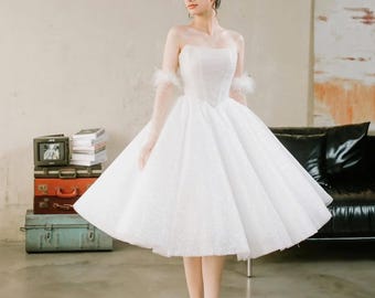 Tea Length Wedding Dress / Wedding Reception Dress / Corset Wedding Dress / Midi Wedding Dress / Elopement Dress / SA068