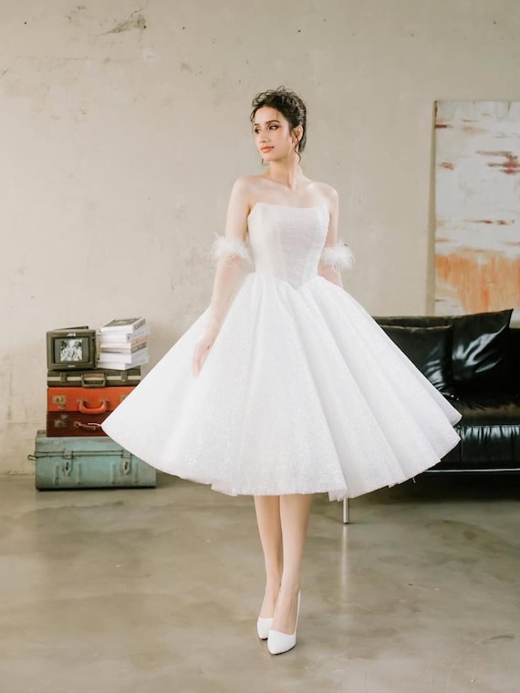 Tea Length Wedding Dress Wedding Reception Dress Corset