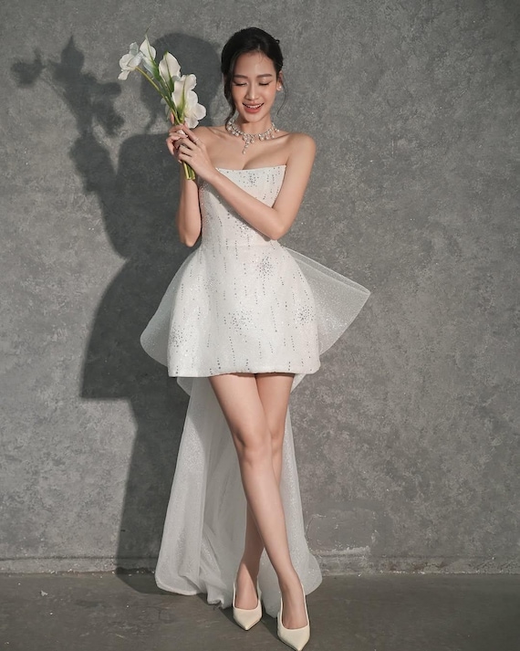 Vestido de recepção de casamento Vestido de noiva com espartilho