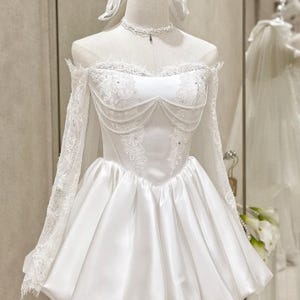 Reception Dress / Elopement Dress / Corset Wedding Dress / Pearl Wedding Dress / Mini Wedding Dress / SA037