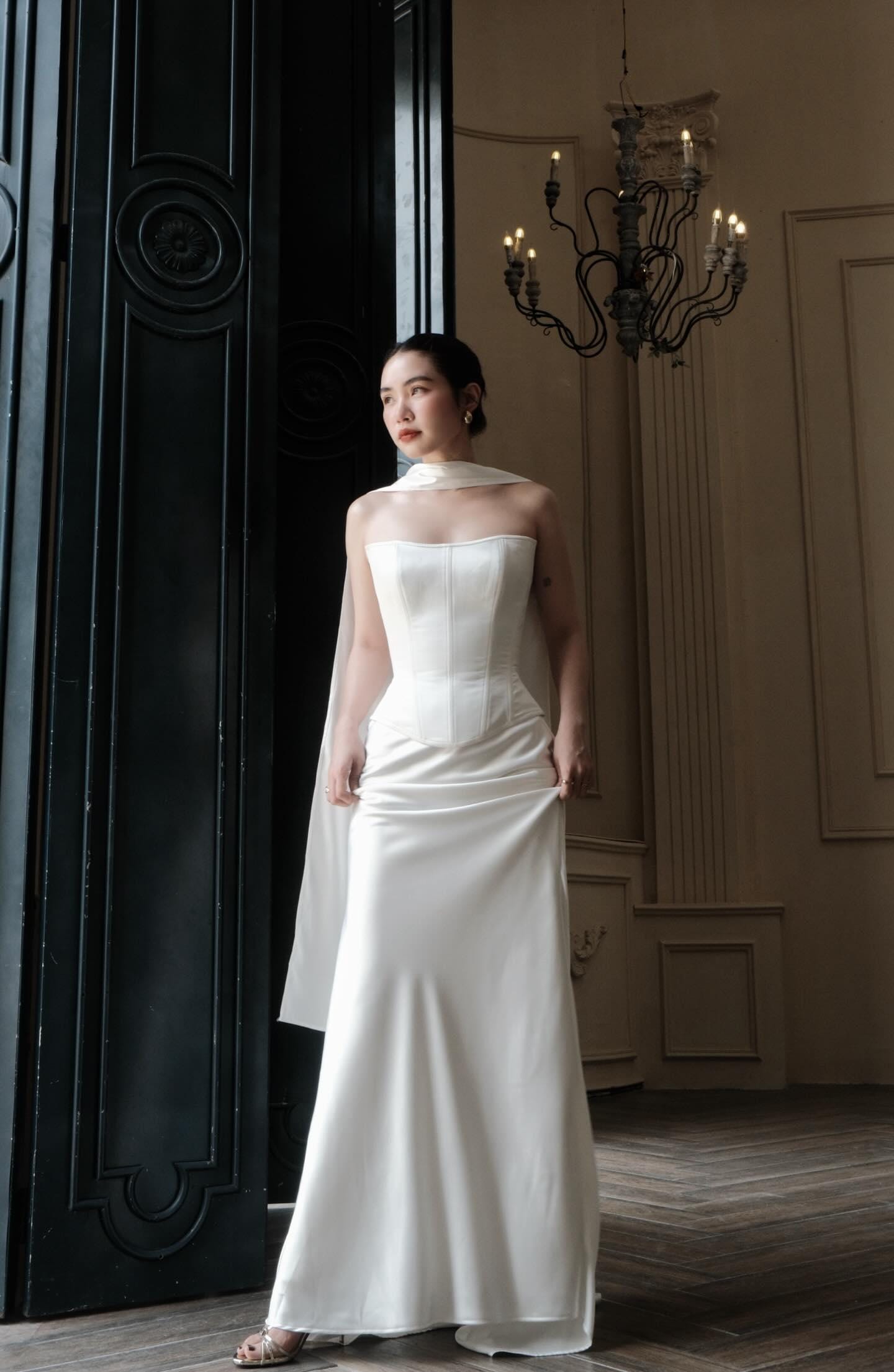 white christmas dresses Carter Gown Strapless Dress with Scarf