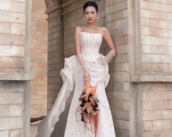 Lace Wedding Dress / Corset Wedding Dress / Minimalist Wedding Dress / SA097