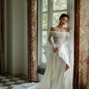 Off The Shoulder Wedding Dress / Corset Wedding Dress / Winter Wedding Dress / Elopement Dress / Custom Wedding Dress / SA033