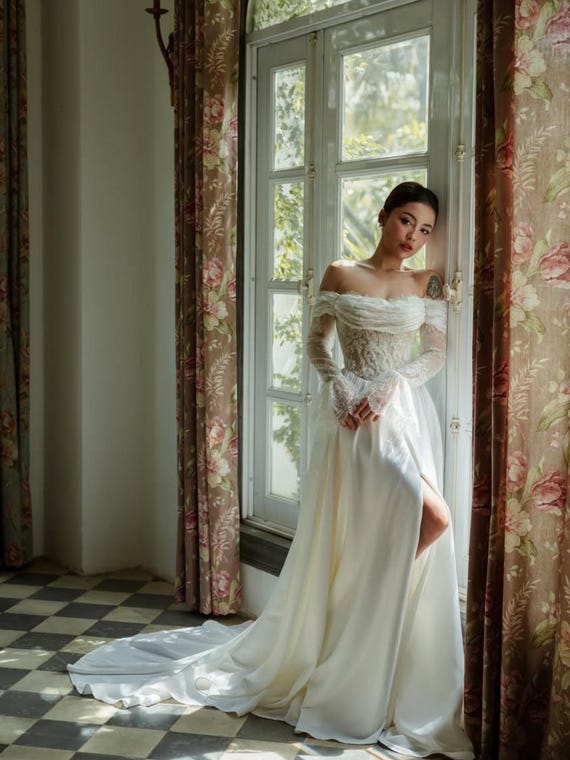 winter wedding elopement dress Snowy Winter Elopement Inspiration in Rue De Seine Gowna&b bridal shop