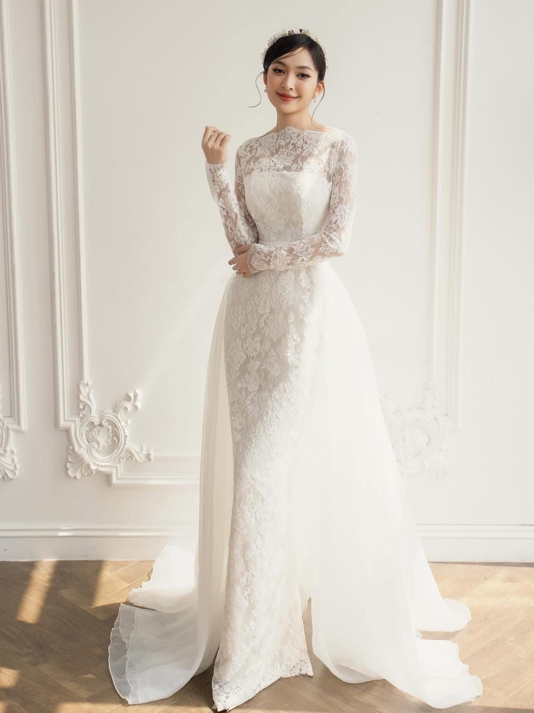 長袖レースウェディングドレス / レースウェディングドレス / 冬