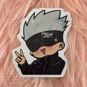 Sticker Gojo Satoru Chibi | Autocollant Anime Jujutsu Kaisen | Fanart Chibi Gojo – 7,6 cm