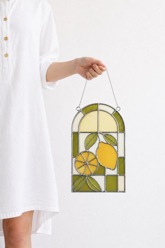 Citrus Lemon Panel - Stained Glass Pattern | cottage core stained glass |  Geometric Suncatcher Design | Commercial License