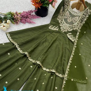 Mehendi Green salwar kameez for women with embroidery and sequence work designer sharara readymade suit for wedding and party