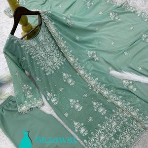 Mint Green salwar kameez for women with embroidery and sequence work designer readymade suit for wedding and party wear