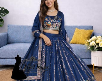 Lehenga Choli azul para boda india para mujer, lehenga para fiesta, lehenga para dama de honor, ropa de fiesta confeccionada