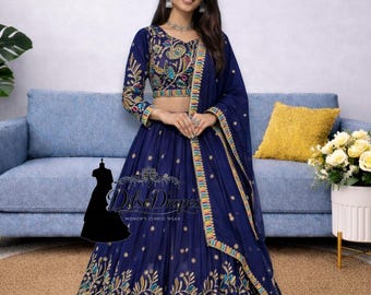 Lehenga Choli azul tradicional indio para boda para mujer, lehenga para fiesta, lehenga para dama de honor, ropa de fiesta confeccionada