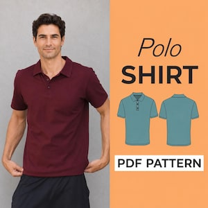 Mens Polo Shirt Sewing Pattern | Summer Polo Top | Short Sleeve Shirt Pattern | XXS to XXXL | A0, A4 & US Letter | Illustrated Tutorial