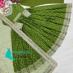 Green anarkali suit for women with embroidery and sequence work designer gown readymade suit for wedding and party