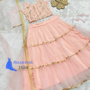 Lehenga choli for Girl kids soft net with embroidery and sequence work designer lehenga readymade kids lehenga for wedding and party