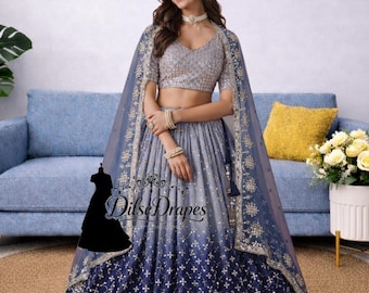 Lehenga Choli para mujer, lehenga azul para boda india, ropa de fiesta, lehengha de dama de honor lista para usar