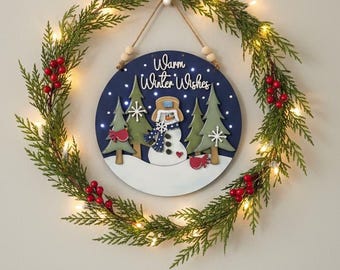 Handmade Snowman Winter Wishes Sign – LED Holiday Decor