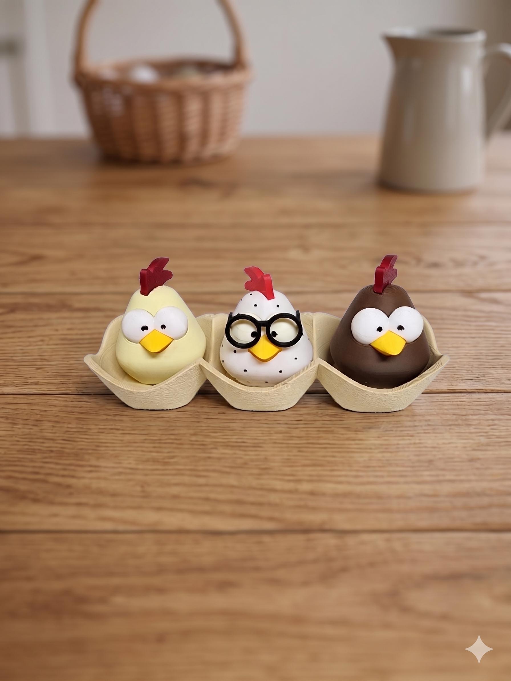 3D Printed Chick Trio • Cute Easter Chick Set in Egg Carton • Spring ...