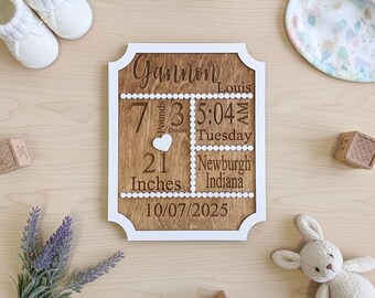 Personalized Baby Birth Plaque – Engraved Wooden Nursery Keepsake
