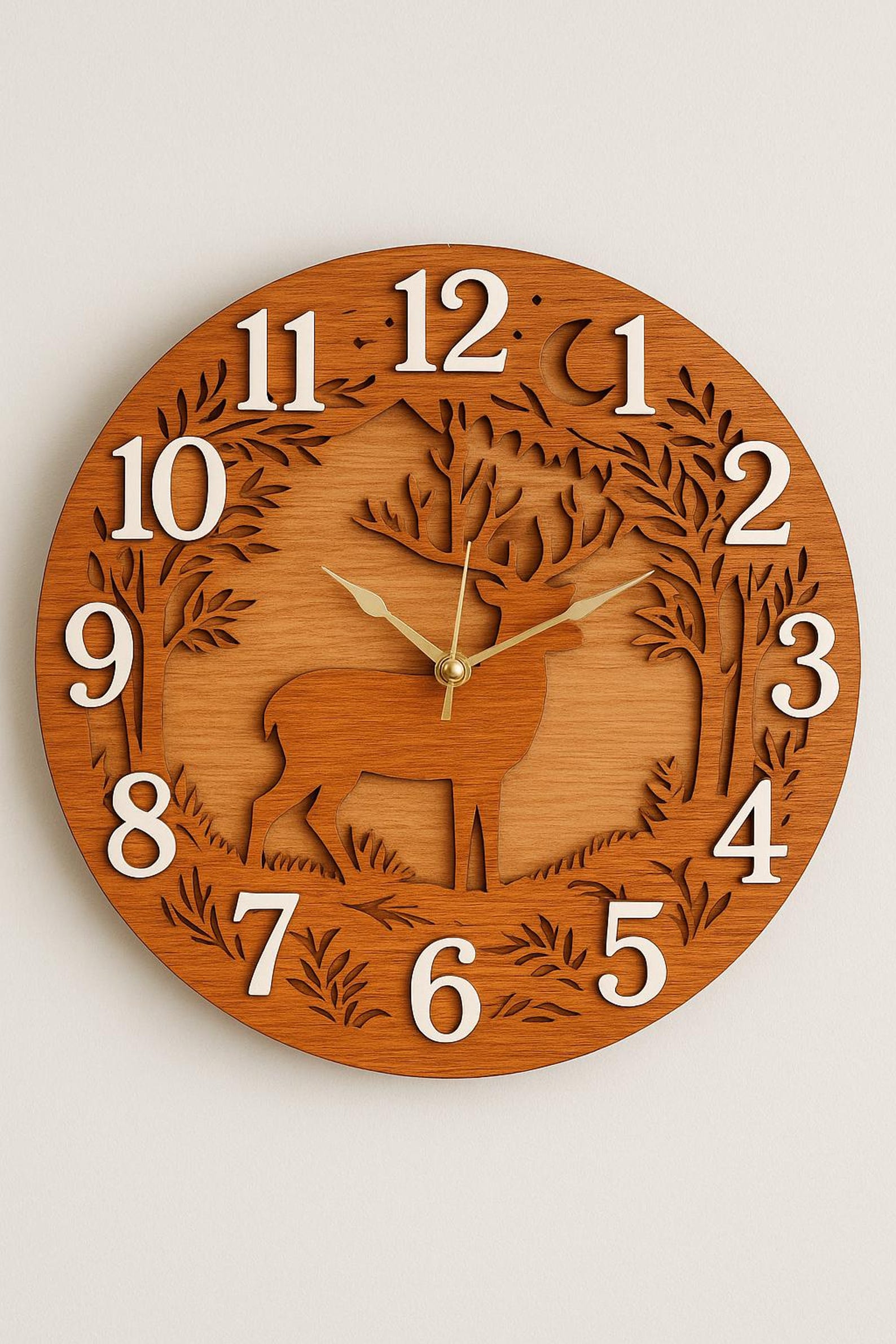 Rustic Timepiece Deer & Trees Wooden Clock – 8.5