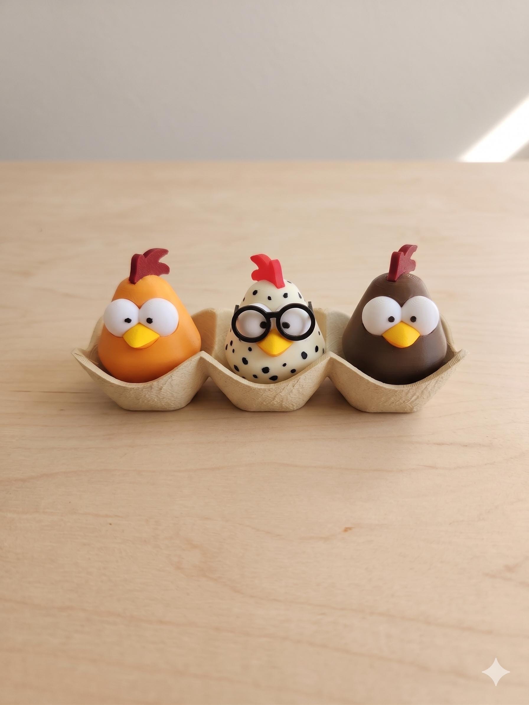 3D Printed Chick Trio • Cute Easter Chick Set in Egg Carton • Spring ...