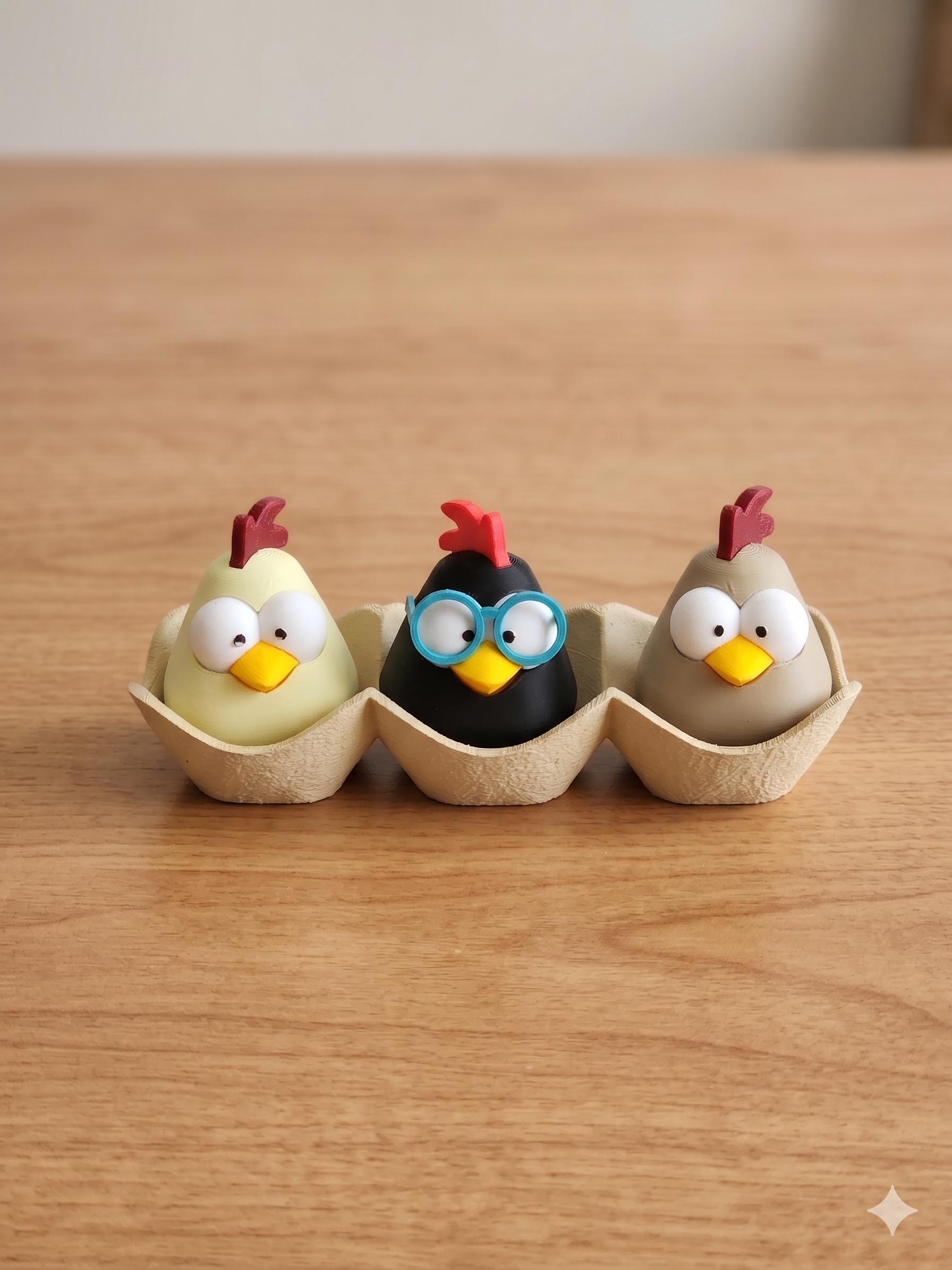 3D Printed Chick Trio • Cute Easter Chick Set in Egg Carton • Spring ...
