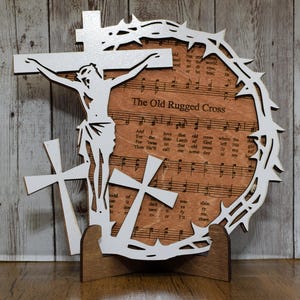 Handmade &quot;Old Rugged Cross&quot; Hymn Plaque – Layered Wood Art, Christian Decor