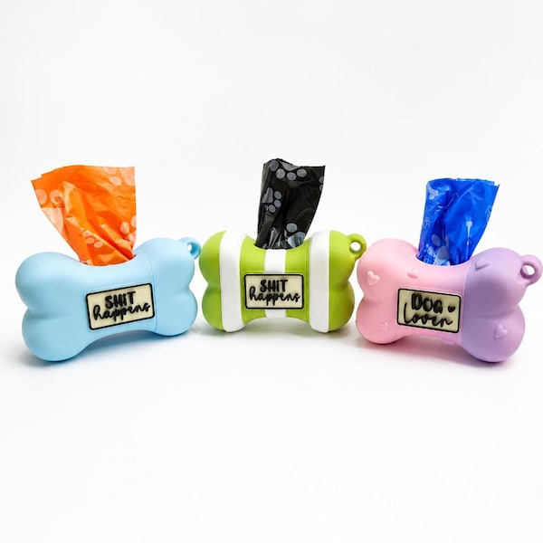 Dog Bone Poop Bag Holder • 3D Printed Dispenser • Holds 15 Bags • Hearts, Stripe, or Plain • Cute Dog Walker Accessory