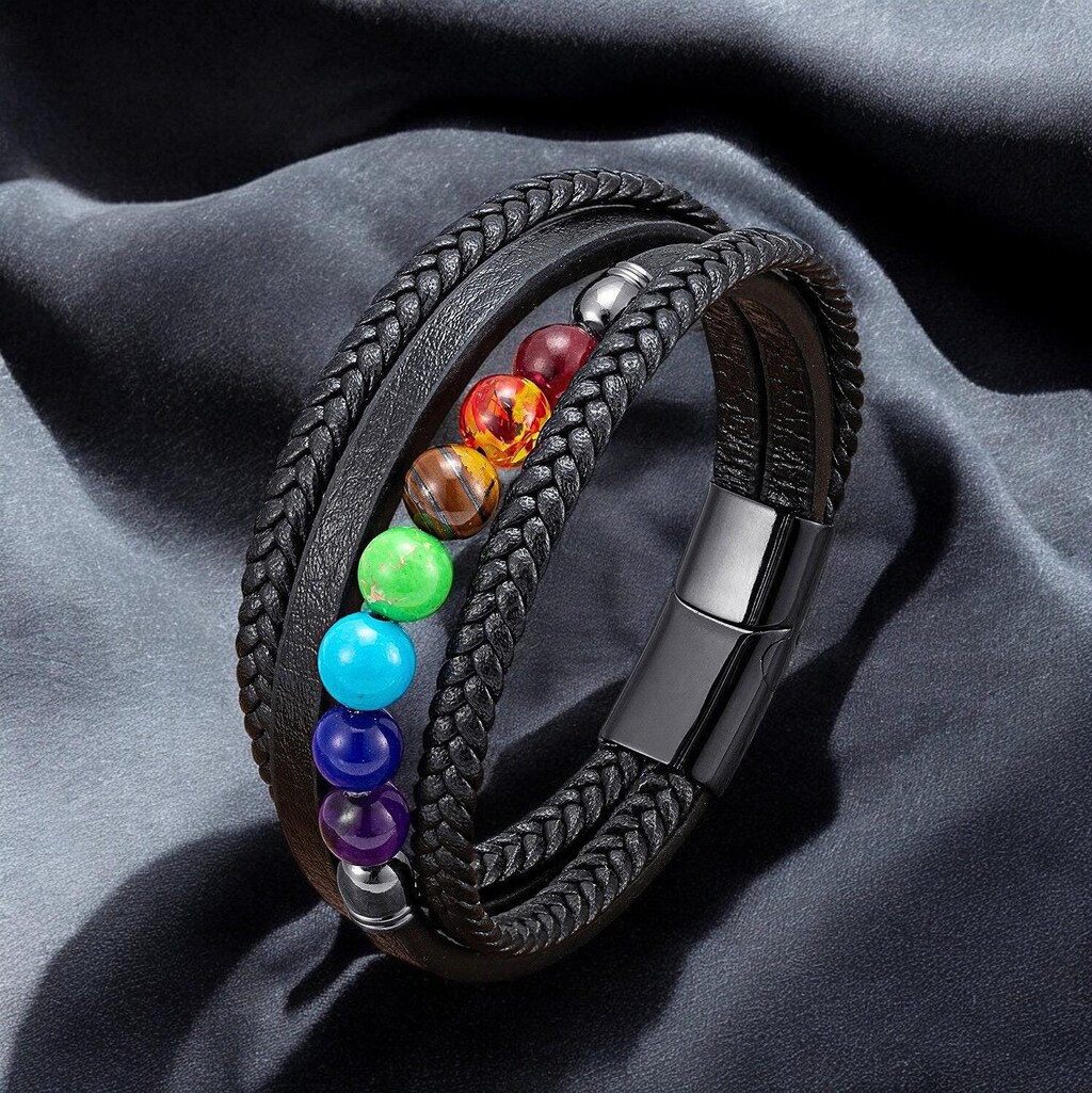 Bracciale Chakra 7 Colori – Delicato Braccialetto Spirituale In Pietra E Metallo, Regalo Benessere Per Donna