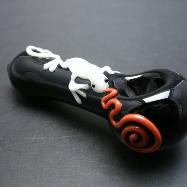 Aqua Glow in the Dark Lizard on Black Glass Pipe