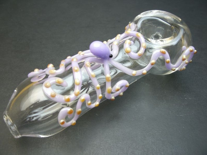 Crystal Clear with a Purple Octopus Glass Pipe image 2