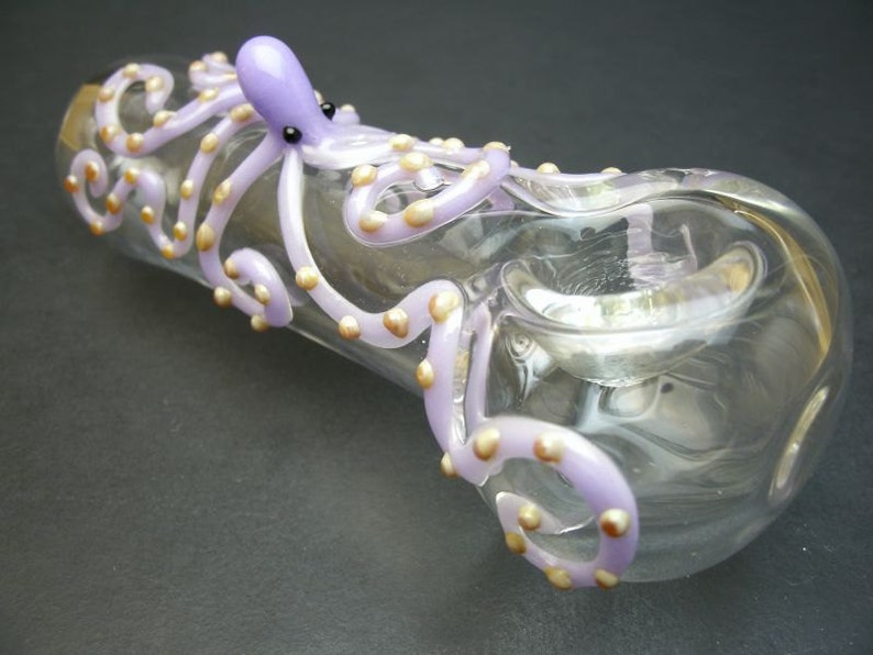 Crystal Clear with a Purple Octopus Glass Pipe image 1